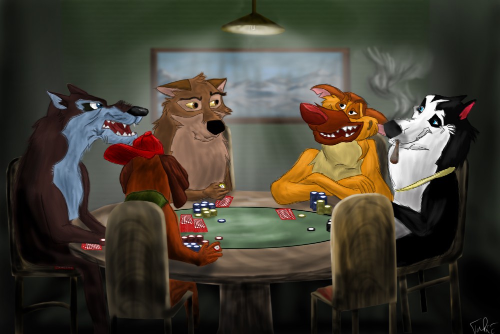 Balto, Charlie, Steele, Itchy and Niju plain poker