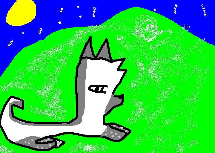 Silver Snow lieing down on a snowy ground.