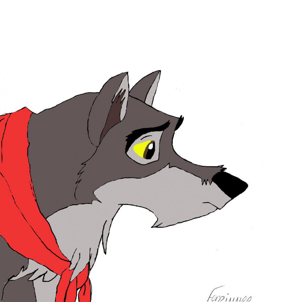 Balto drawing on paper colored with GIMP