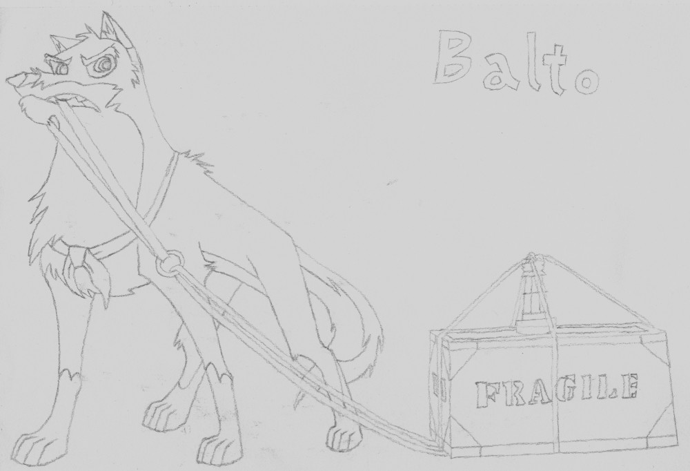 Original drawing of Balto Pulling a box