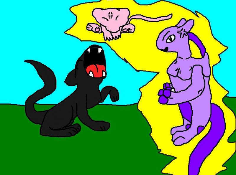 mew, mewtwo and a wolf
