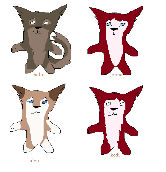 balto, jenna, aleu and kodi as chibies!