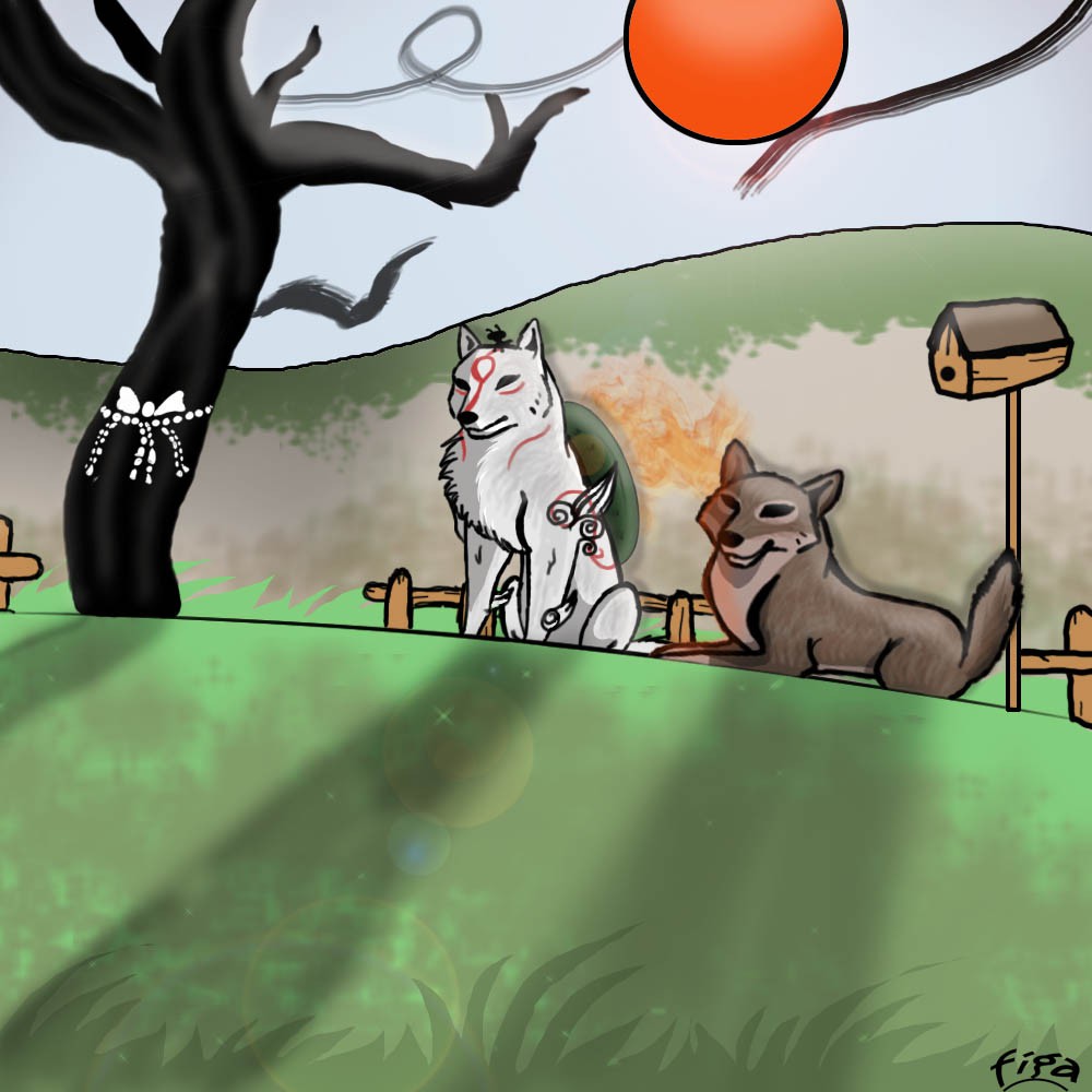 Okami and Balto looking Kamiki