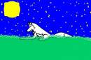 balto in the night with the stars and moon shining