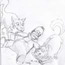 Homer with Huskies