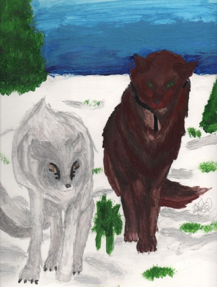 Two wolves (painted)