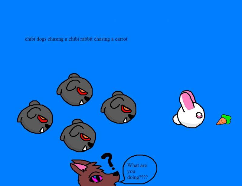 chibi dog chasing a chibi rabbit chasing a carrot 