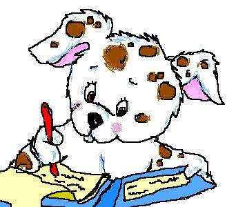 a cute dalmation writting