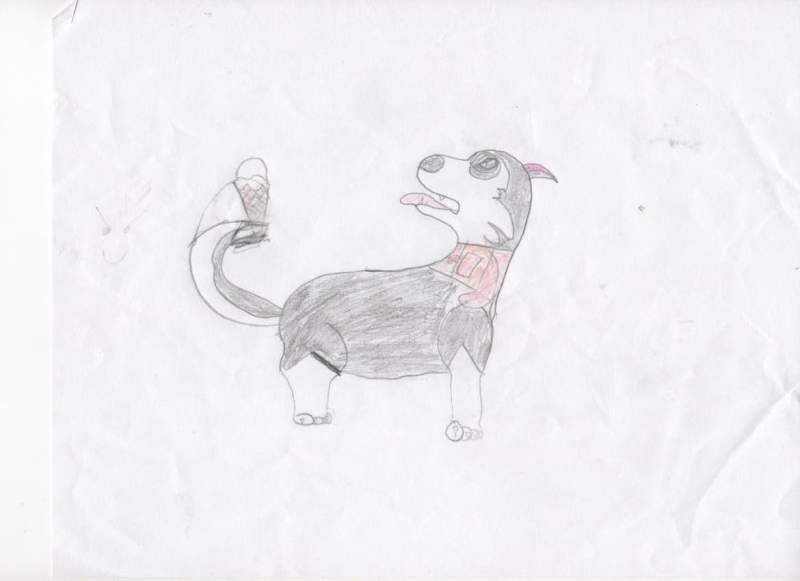 Steele is holding an icecream cone in his tail
