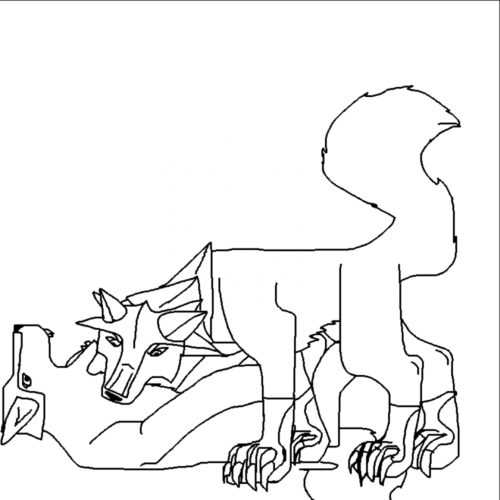 Fighting Warrior Wolves Lineart