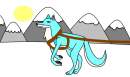 White Frost pulling a sled with her team