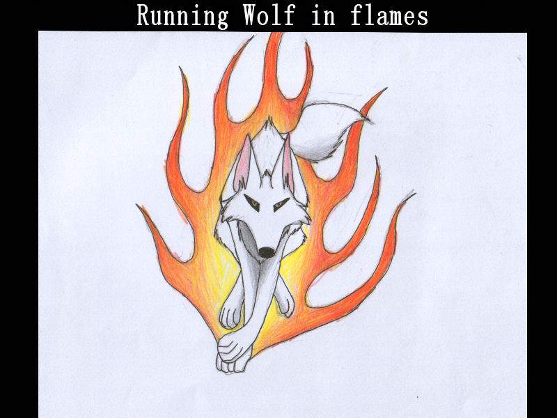 Wolf running, flames