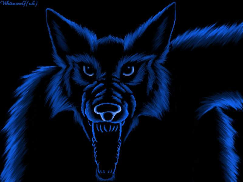 Snarling blue werewolf