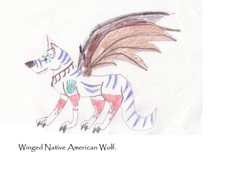 Native American Wolf with Wings