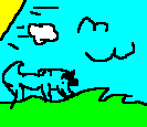 Blue wolf in grass.