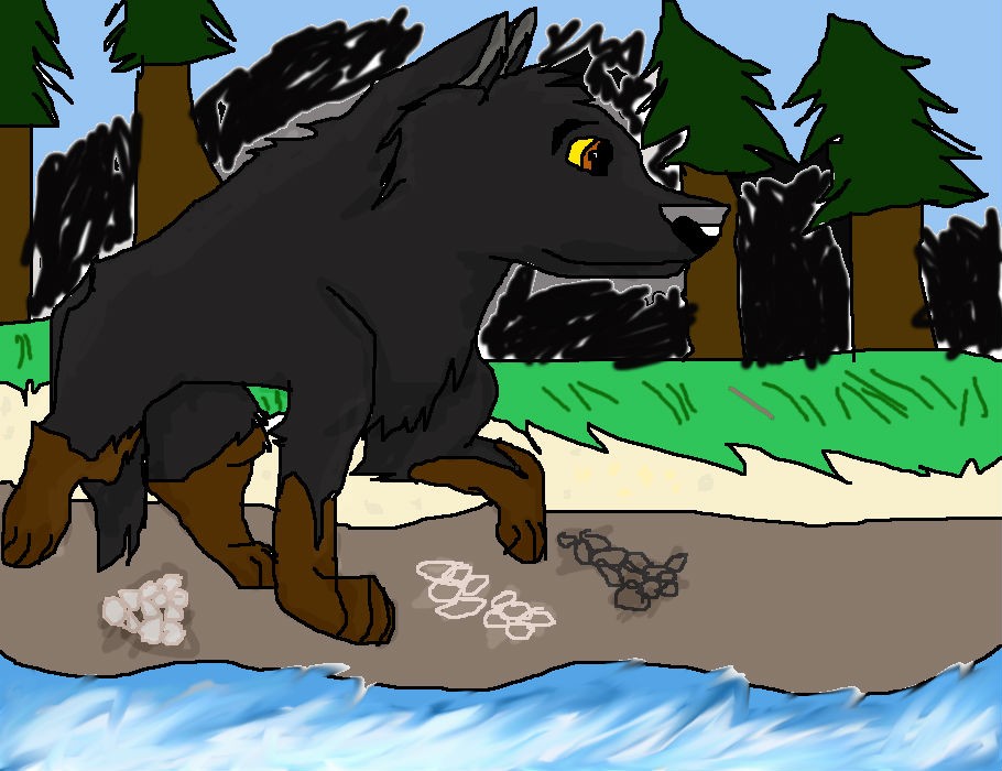 Dakota walking along the lake