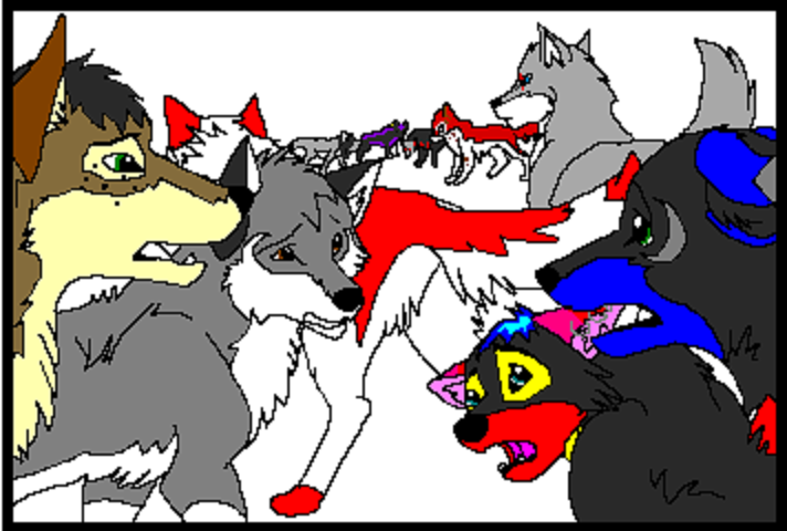 White Fang's whole pack Lineart (c) Kay Fedewa