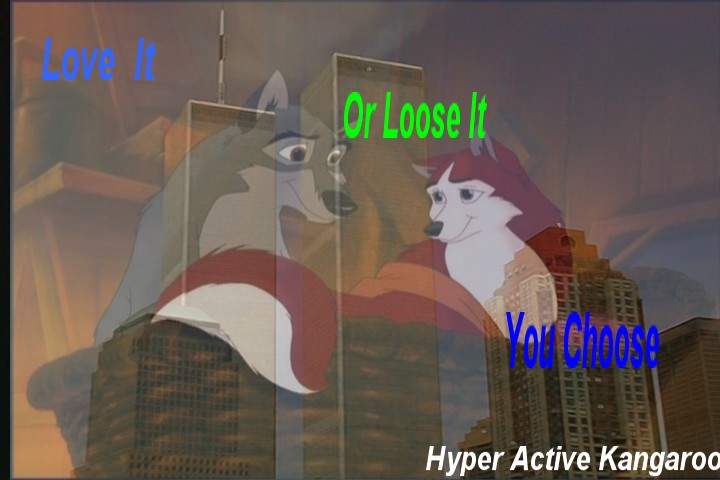 Balto with Jenna Twin Tower Back Ground