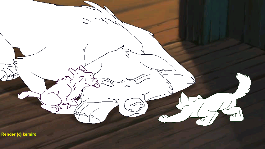 A Wolf...and  Two Pups  -Blank Render
