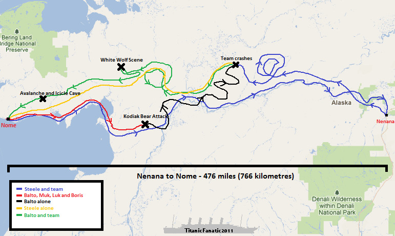 Map of the journey in Balto 1