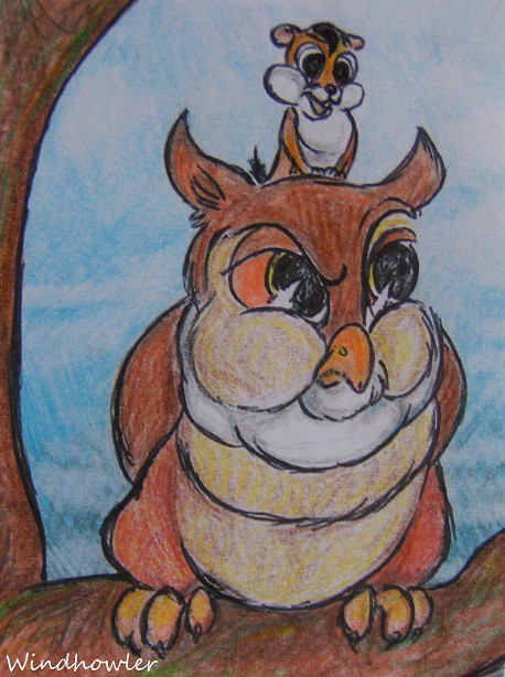 Friend Owl and A Chipmunk .
