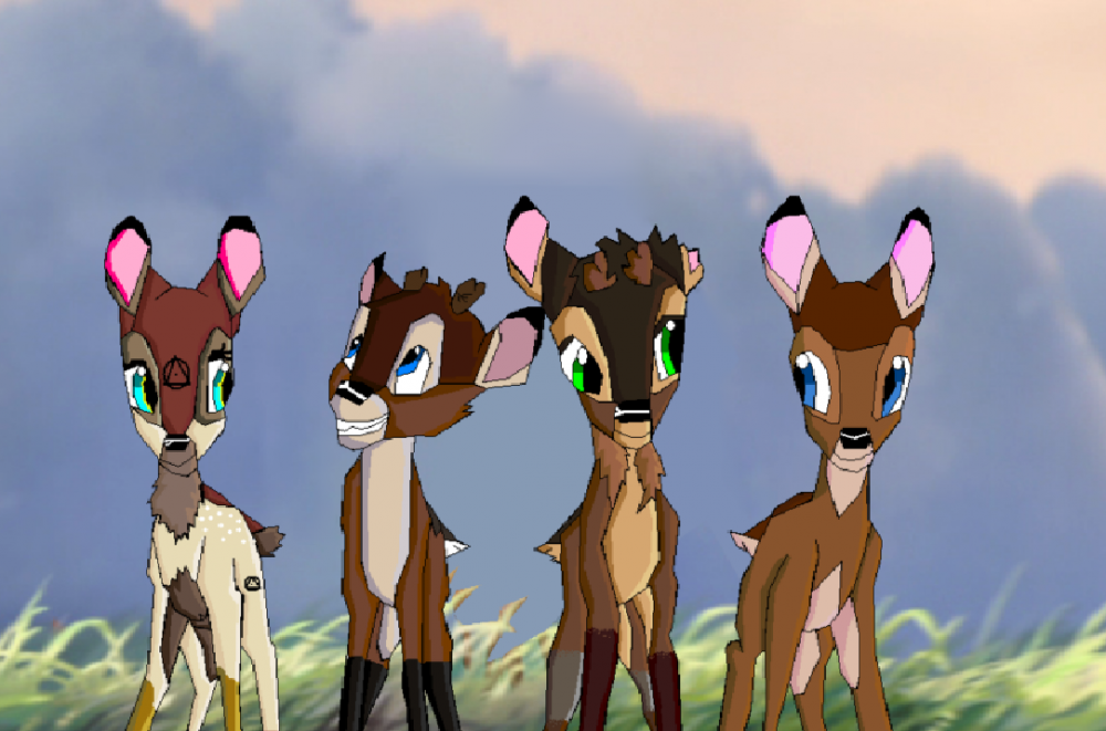 Four fawns : coloured 