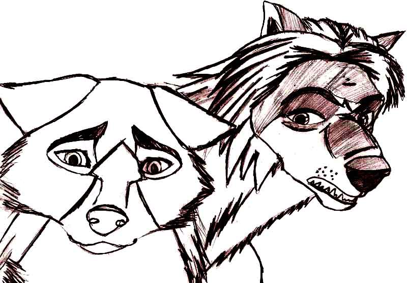 Denahi (as a wolf) talking to Winston sketch