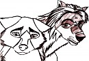 Denahi (as a wolf) talking to Winston sketch