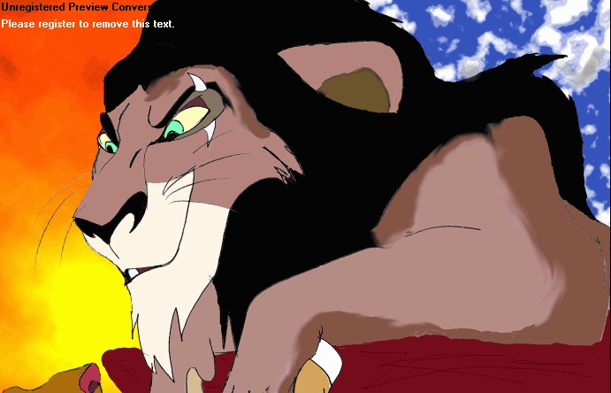 scar holding Simba above his death bed.