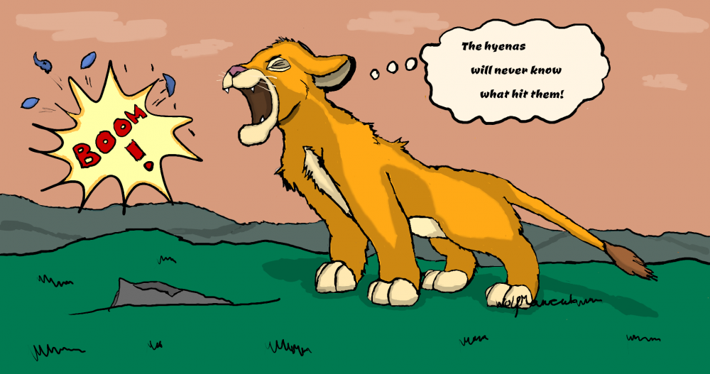 His little roar...