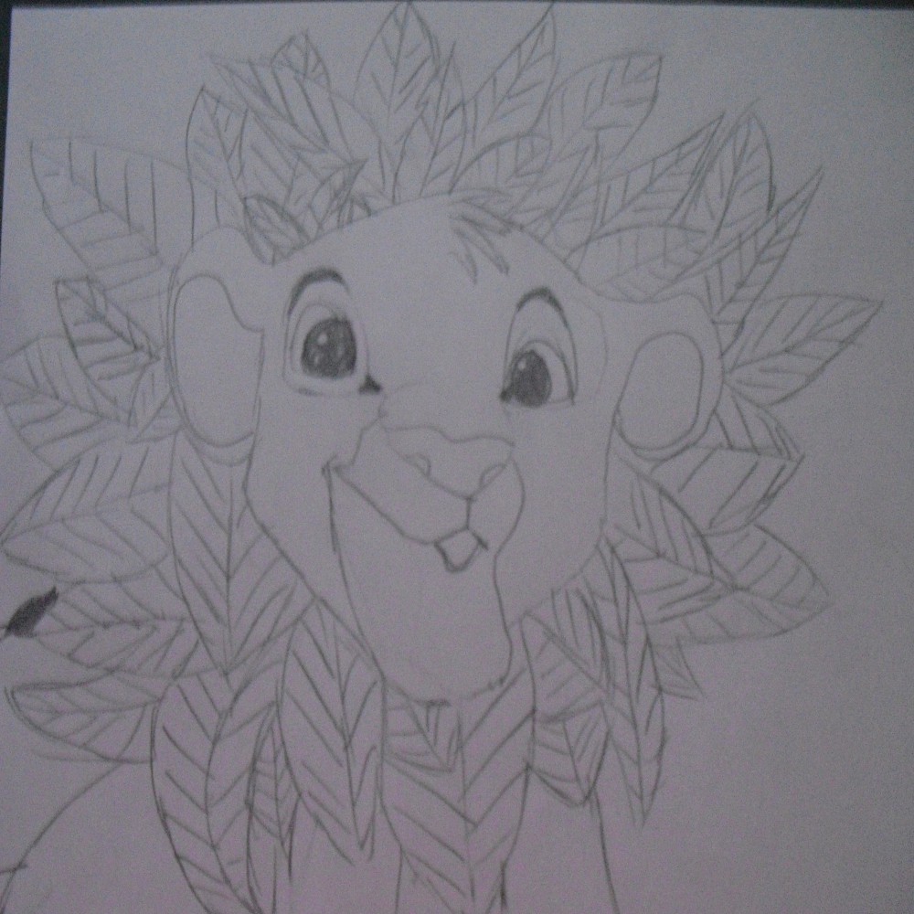 simba avec sa crinière de feuille