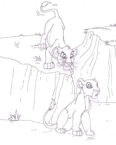 Simba and Nala pounce