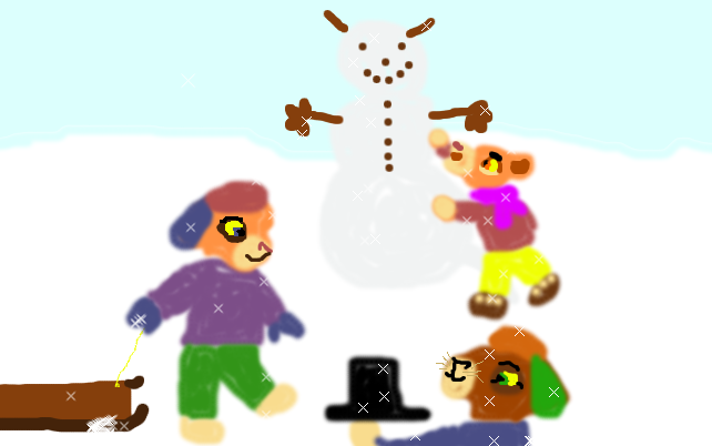 Cubs playing in the snow