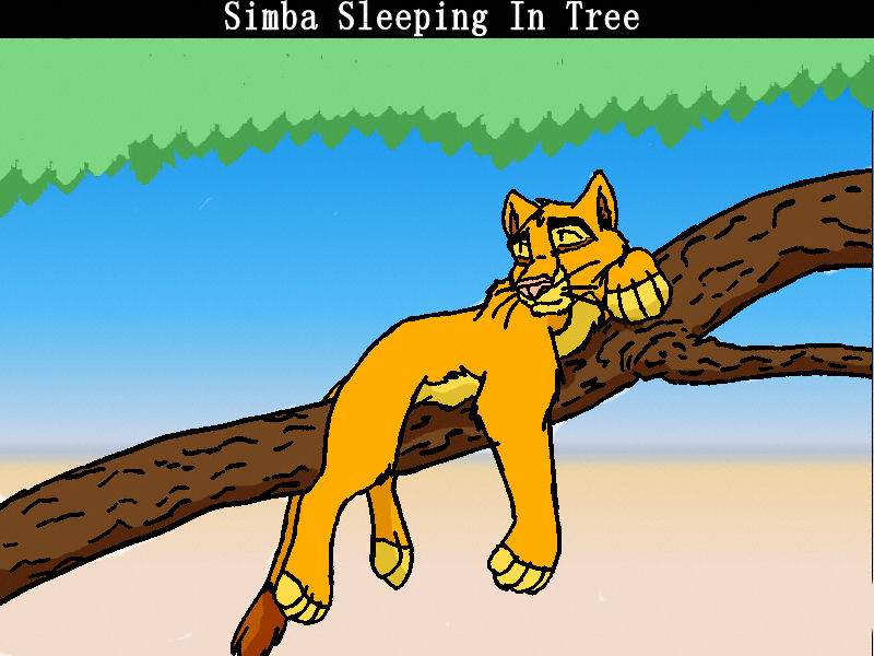 Simba sleeping in tree