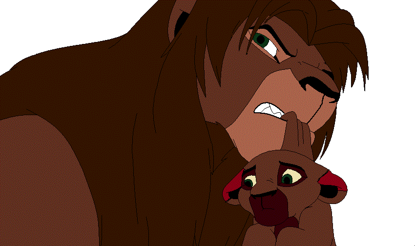 Kovu carring his daughter Safu