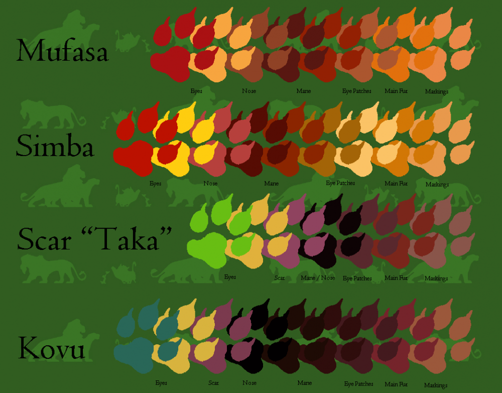 Male Lion TLK Movies Color Chart