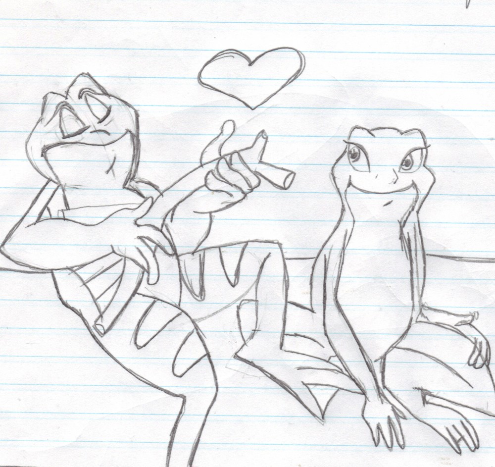 Tiana and Naveen as frogs