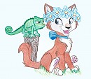 Un caméléon et un chat qui jouent ensembles < 3