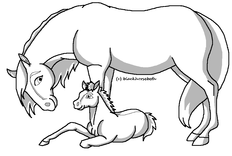 Mare and Foal lineart