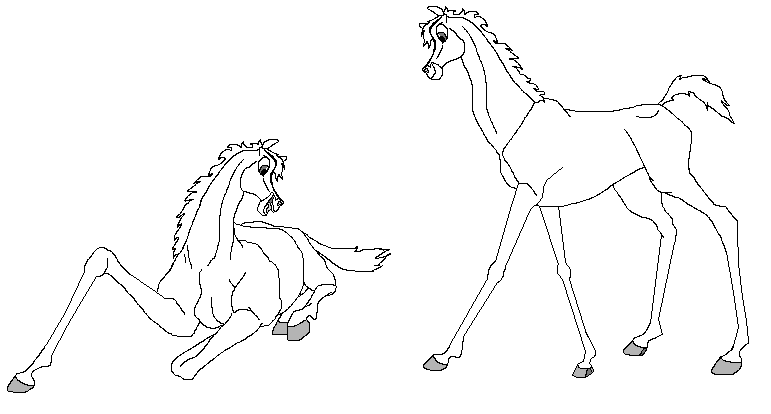 Twin fillies at play - lineart
