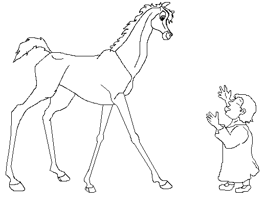 Filly and indian child lineart